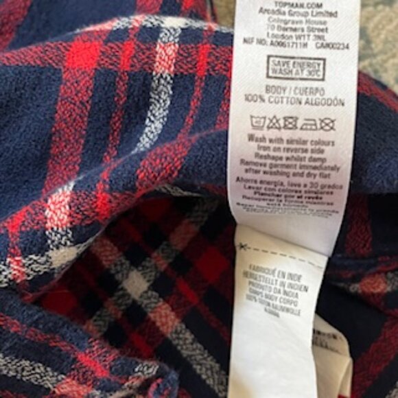 🧡3/15 TOPMAN Red Blue Plaid Cotton Shirt Men's S - Picture 11 of 13